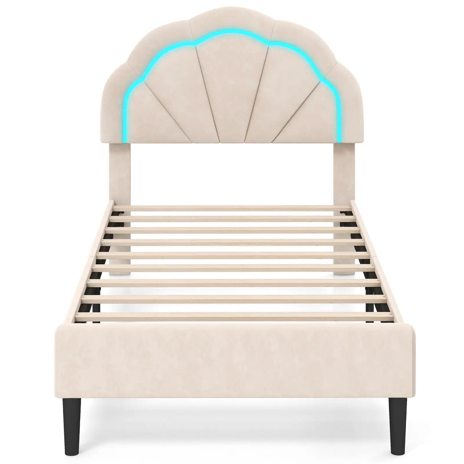 Upholstered LED Bed Frame with Adjustable Flower Headboard and Metal Support Feet-Twin Size by DirectDeals
