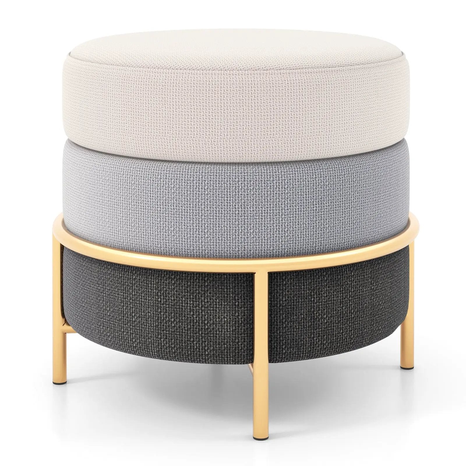 Upholstered Linen Fabric Ottoman with Gold Metal Legs and Anti-slip Foot Pads-Gray by DirectDeals