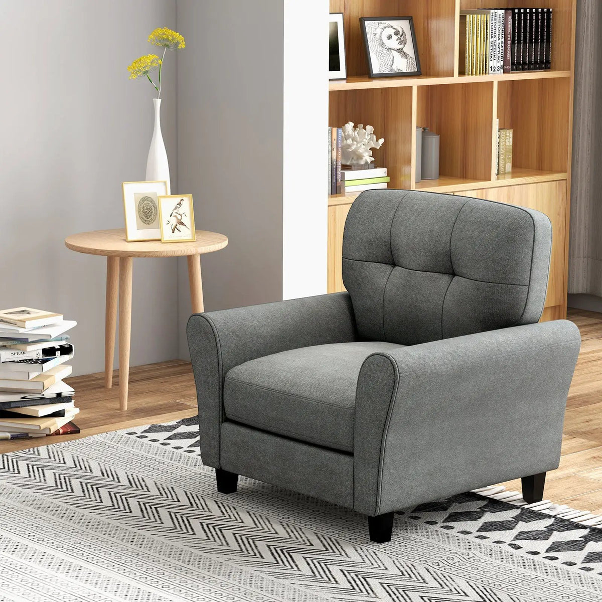 Modern Upholstered Accent Chair with Rubber Wood Legs, photo 2 of 9
