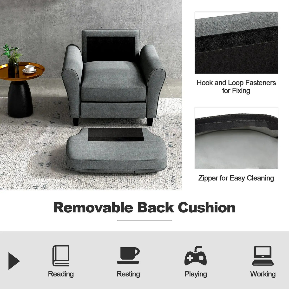Modern Upholstered Accent Chair with Rubber Wood Legs, photo 5 of 9