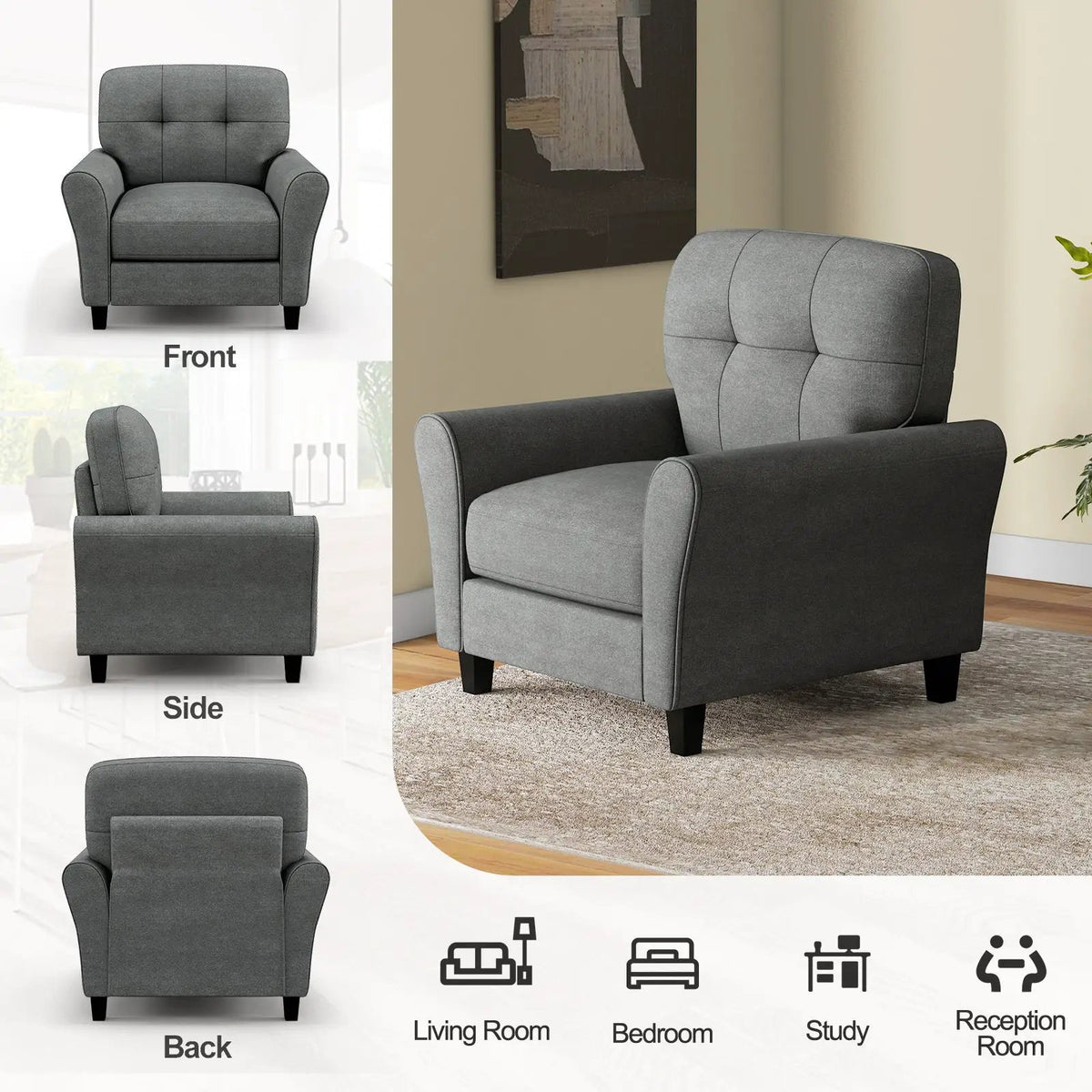 Modern Upholstered Accent Chair with Rubber Wood Legs, photo 7 of 9