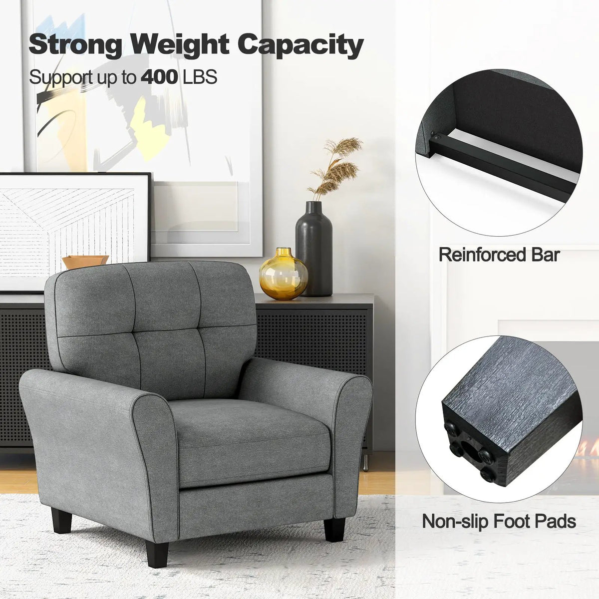 Modern Upholstered Accent Chair with Rubber Wood Legs, photo 8 of 9