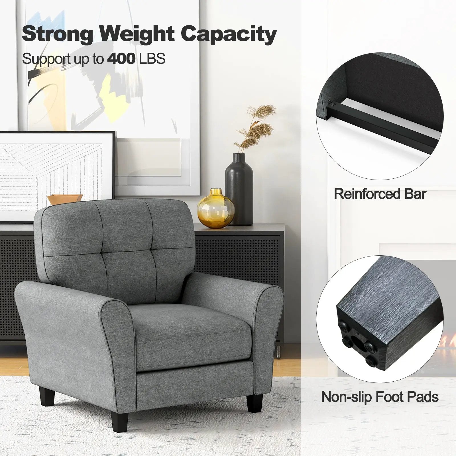 Modern Upholstered Accent Chair with Rubber Wood Legs by DirectDeals