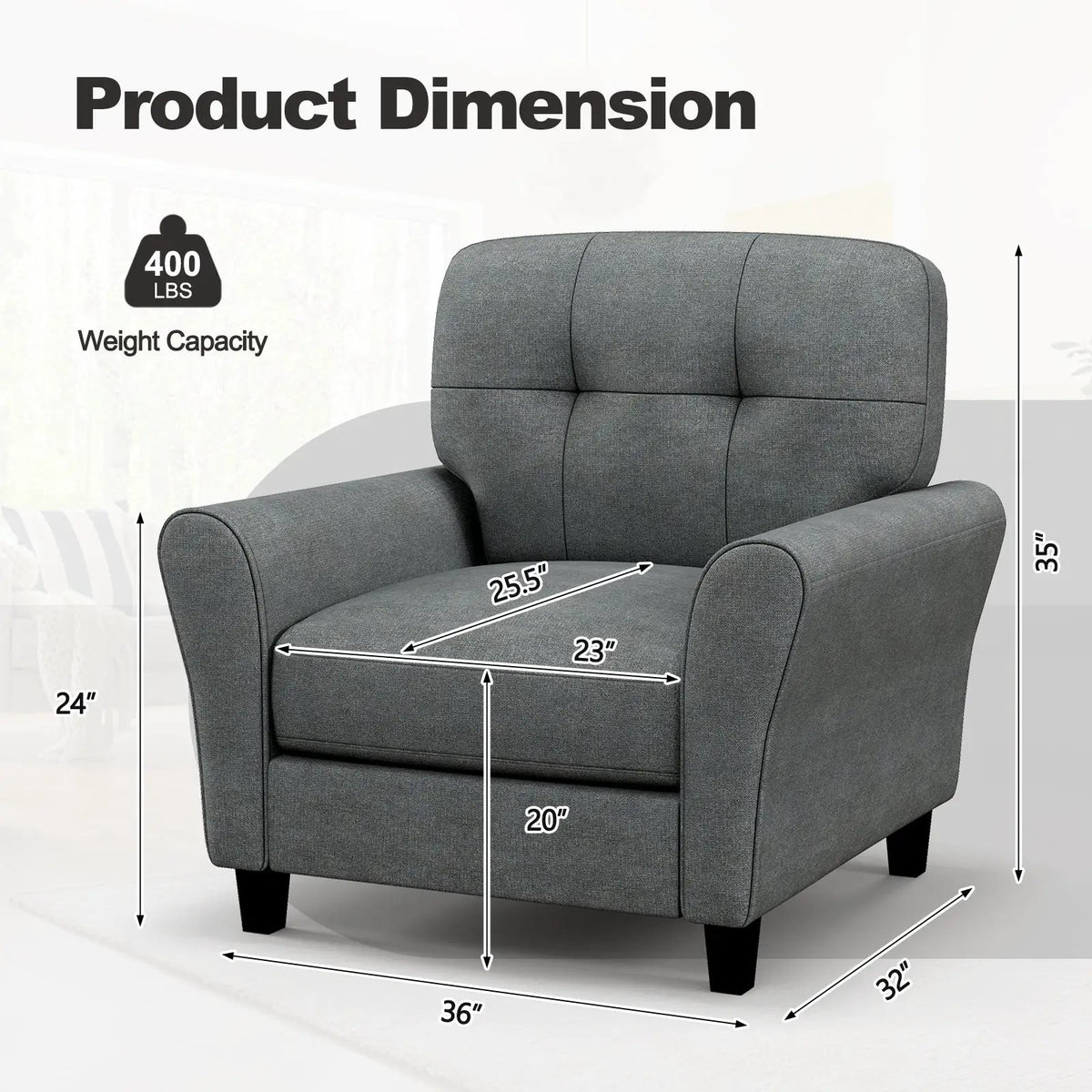 Modern Upholstered Accent Chair with Rubber Wood Legs, photo 4 of 9