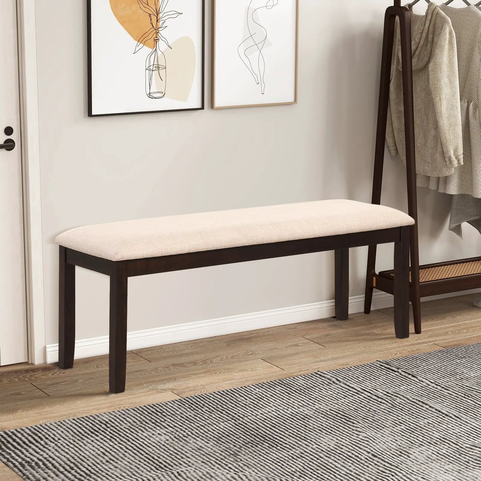 Upholstered Ottoman Bench with Padded Cushion-Beige by DirectDeals