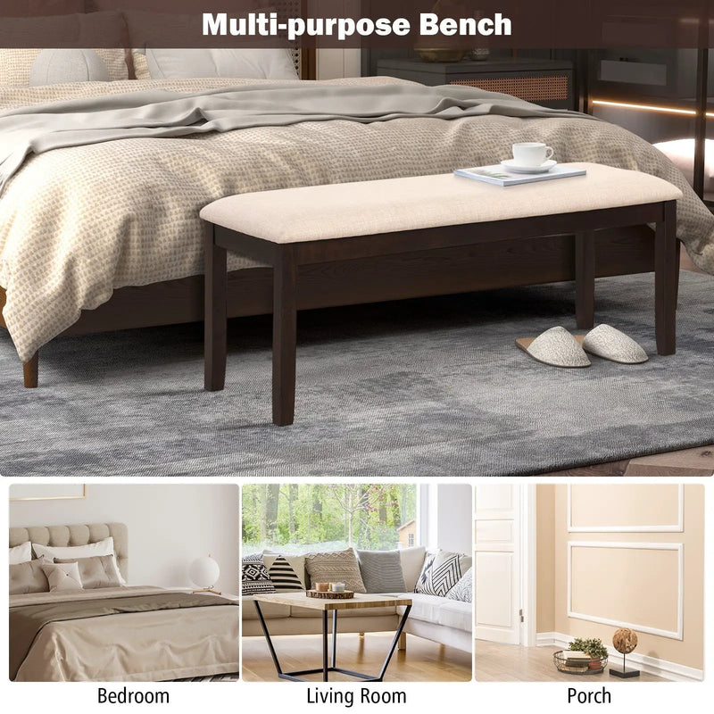 Upholstered Ottoman Bench with Padded Cushion-Beige by DirectDeals