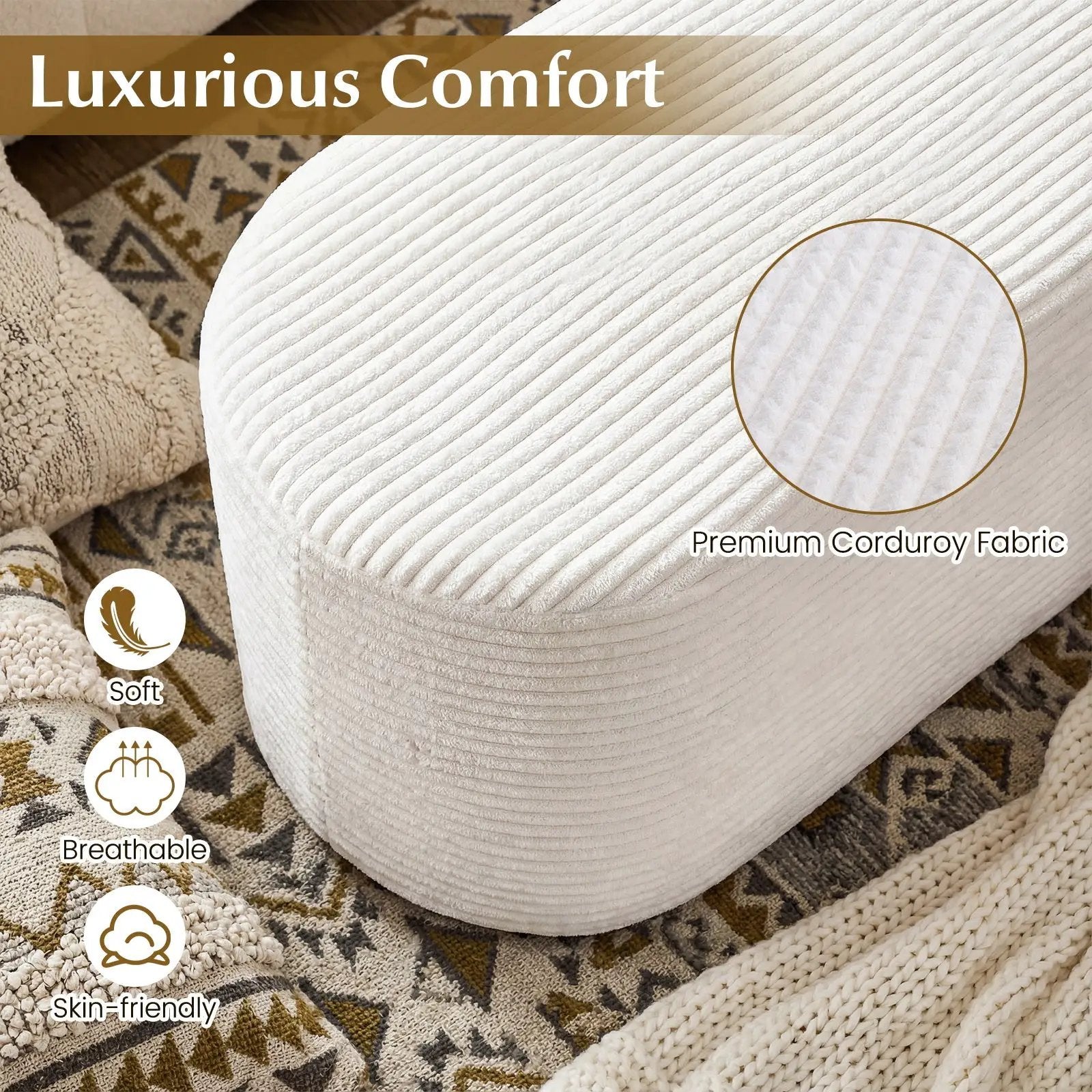 Upholstered Ottoman Bench with High-Density Sponge-Beige by DirectDeals