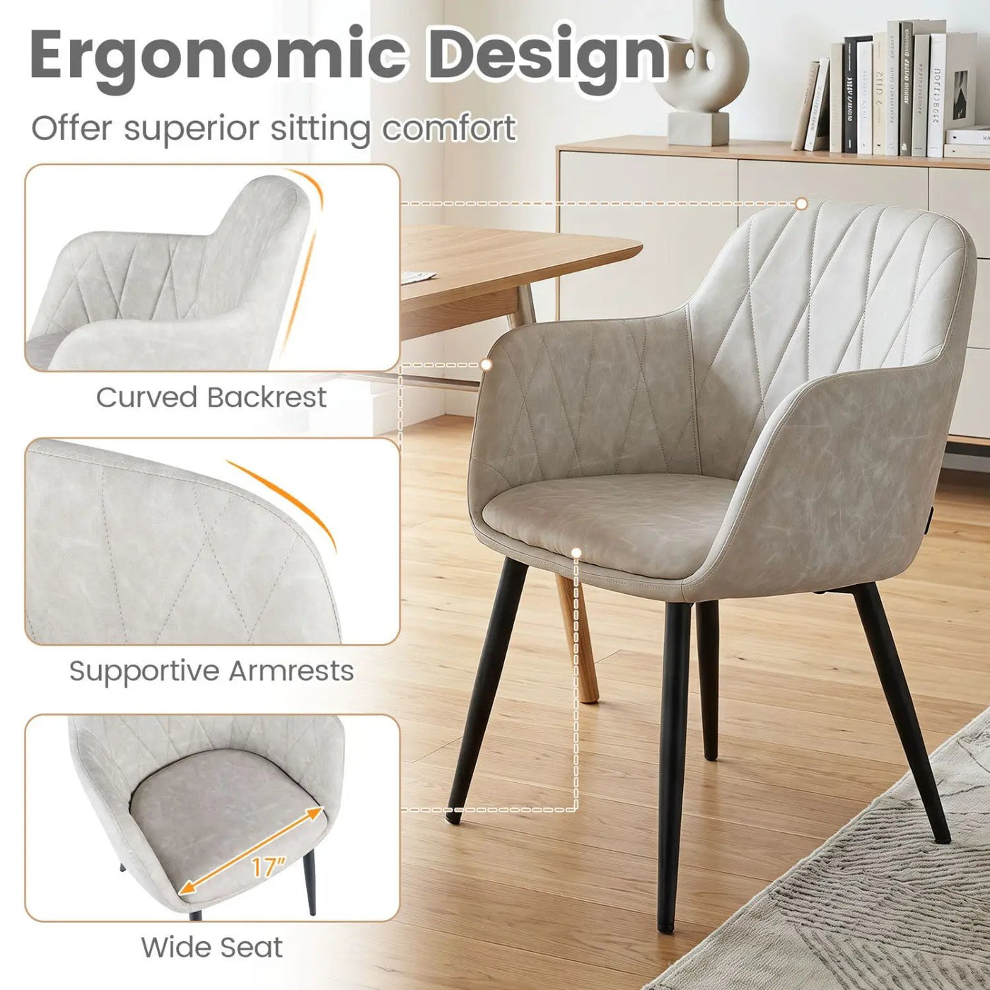 Upholstered Dining Chairs Set of 2 with Curved Back by DirectDeals