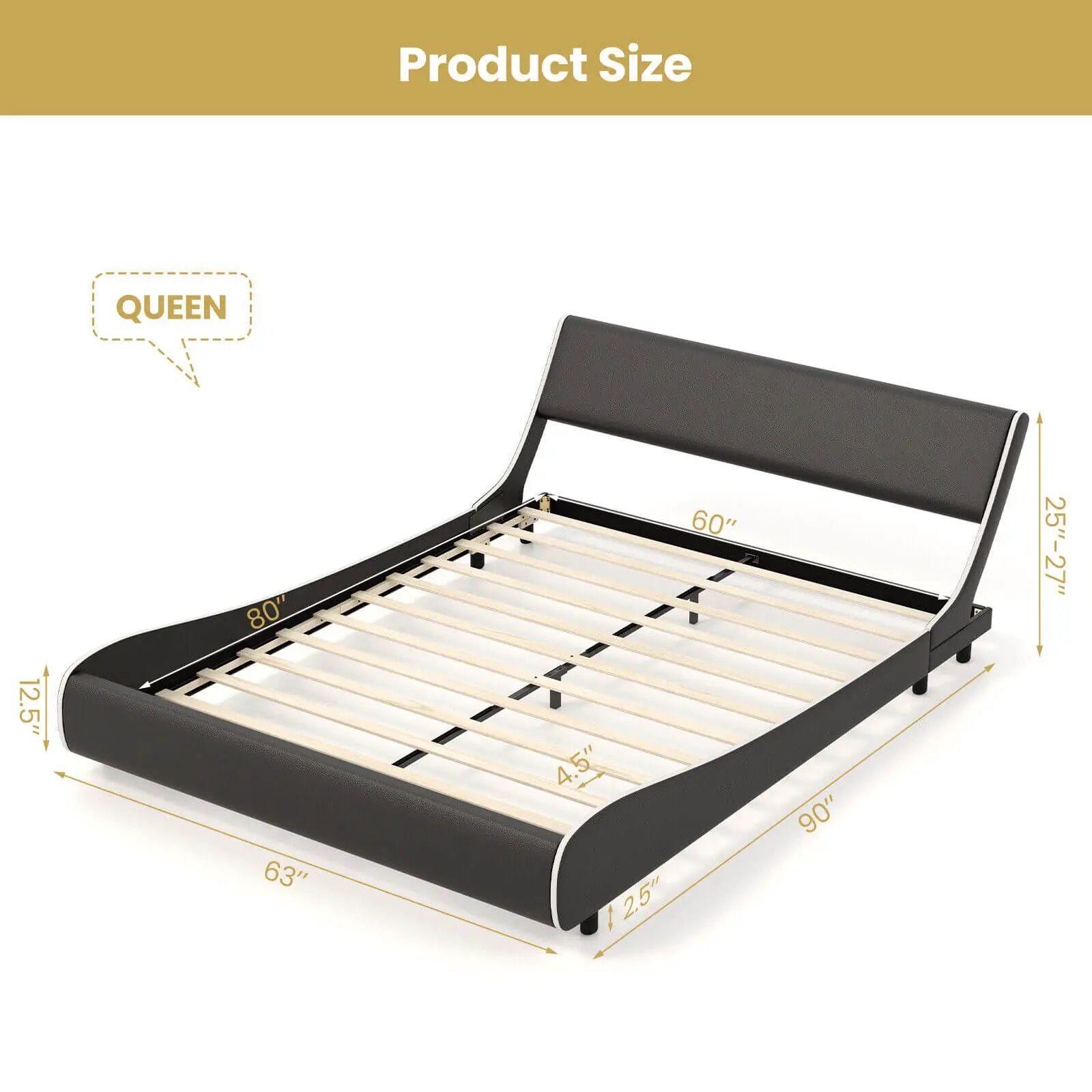 Upholstered Platform Bed Frame Low Profile Faux Leather with Curved Headboard by DirectDeals