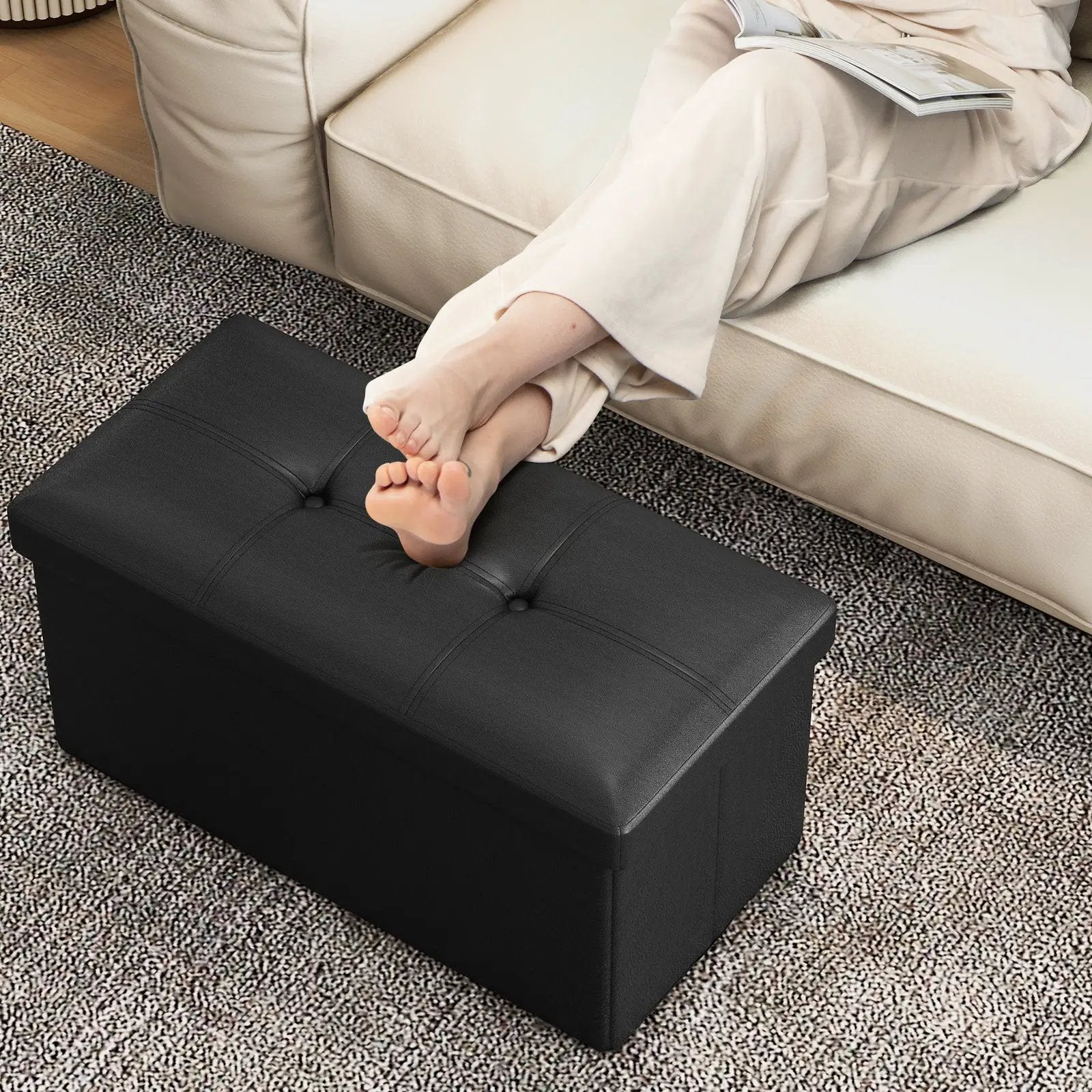 Upholstered Rectangle Footstool with PVC Leather Surface and Storage Function by DirectDeals