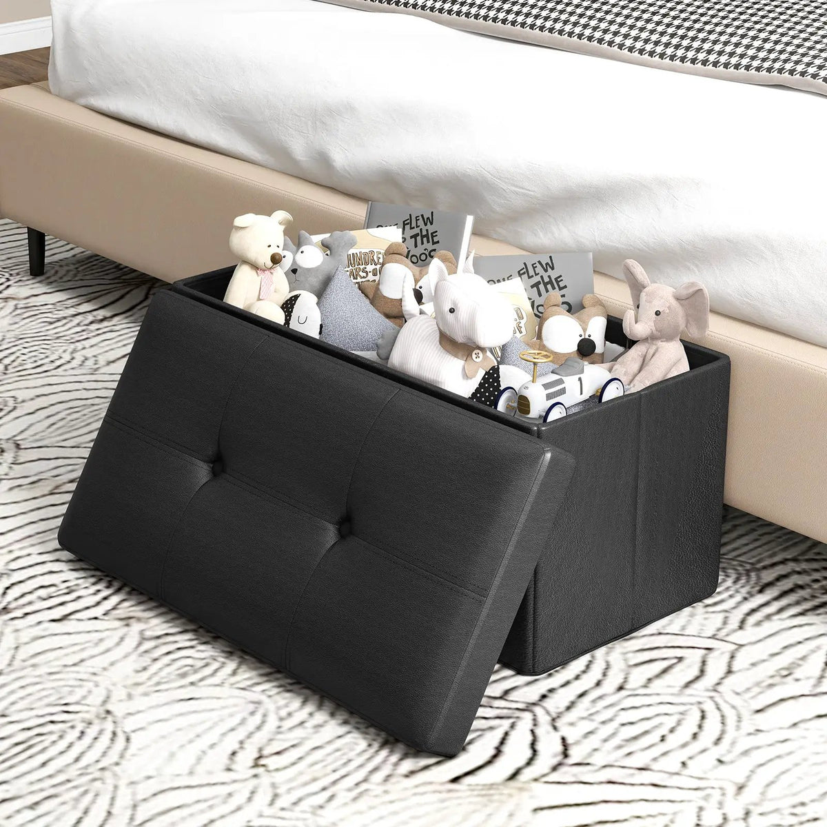 Upholstered Rectangle Footstool with PVC Leather Surface and Storage Function, photo 5 of 24