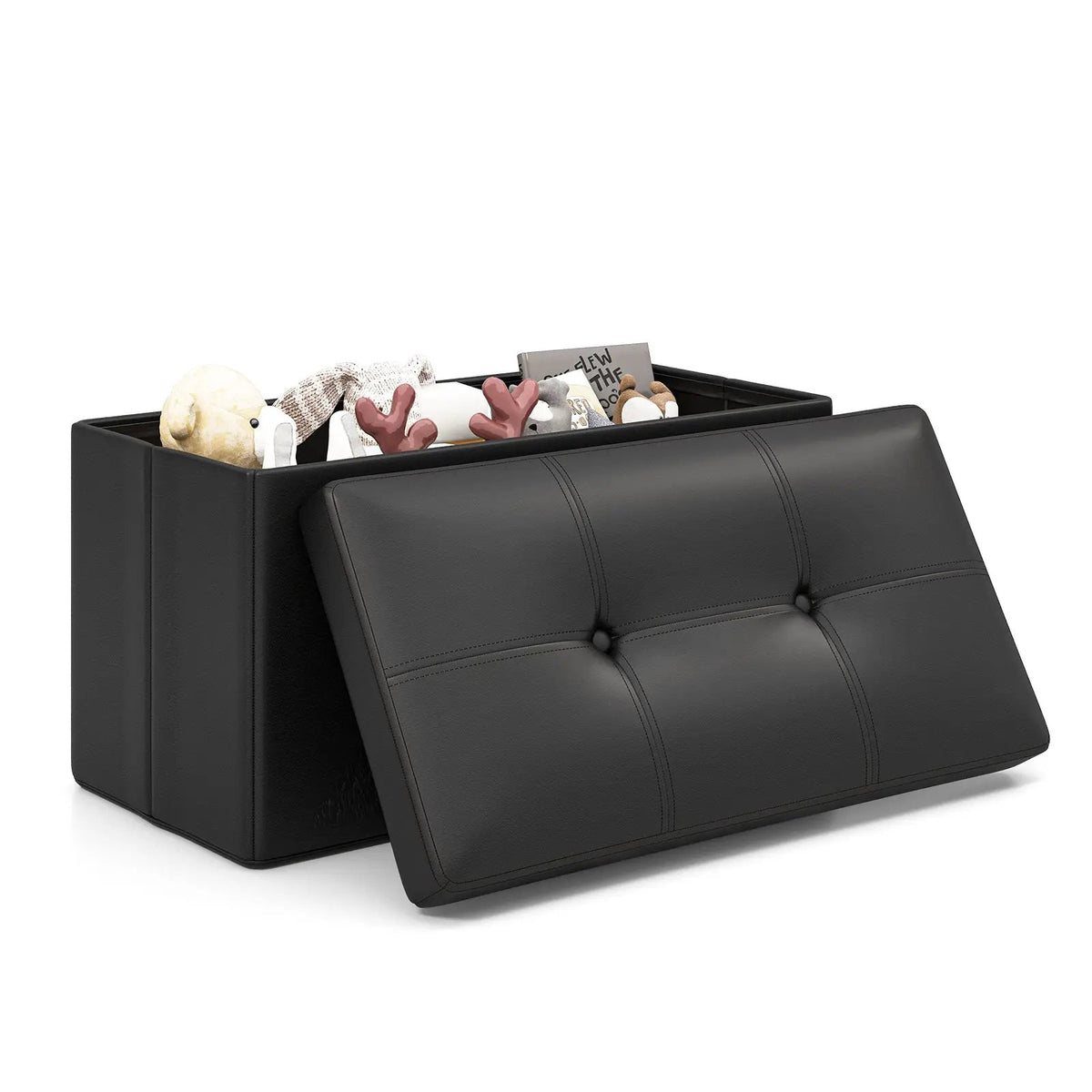 Upholstered Rectangle Footstool with PVC Leather Surface and Storage Function, photo 8 of 24