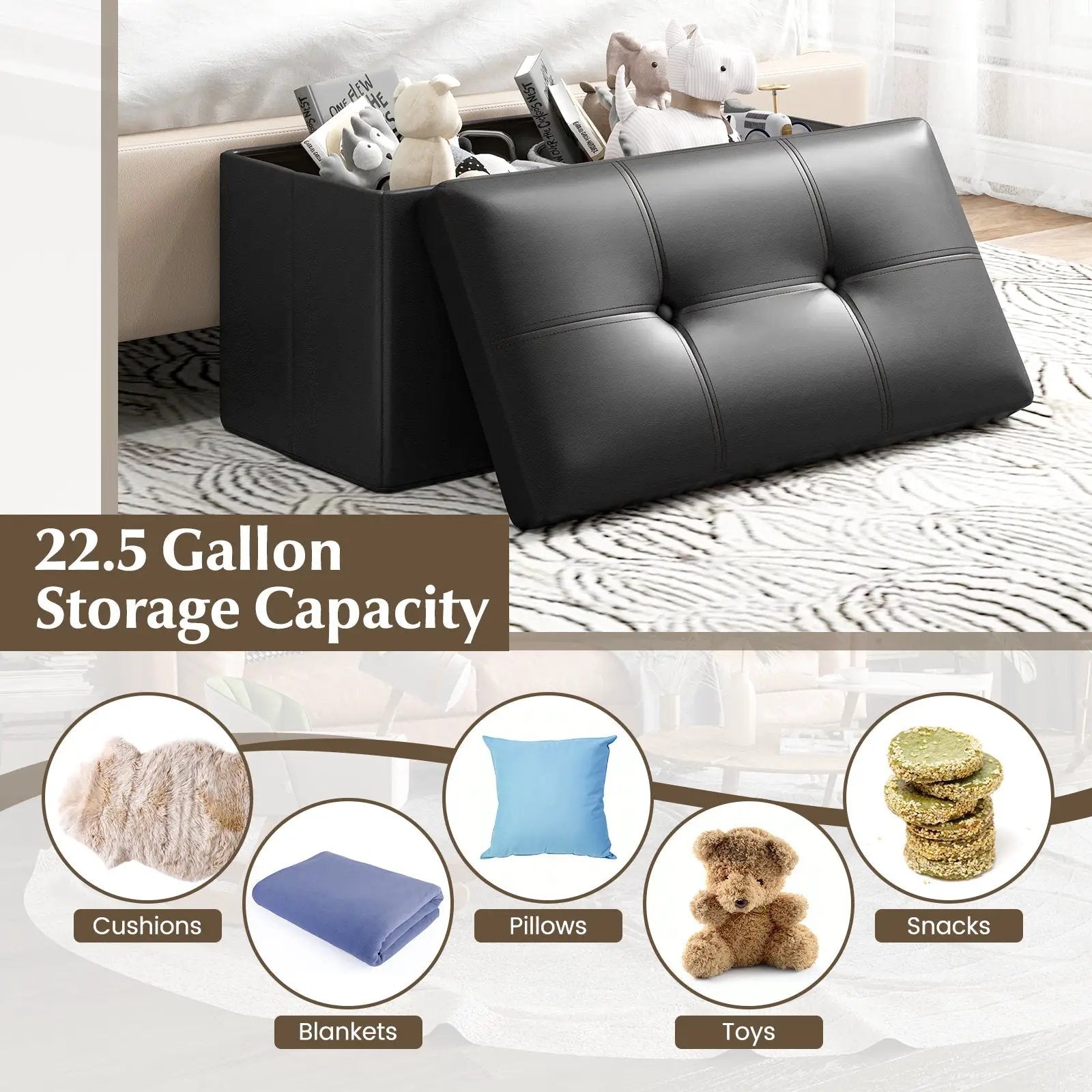 Upholstered Rectangle Footstool with PVC Leather Surface and Storage Function by DirectDeals