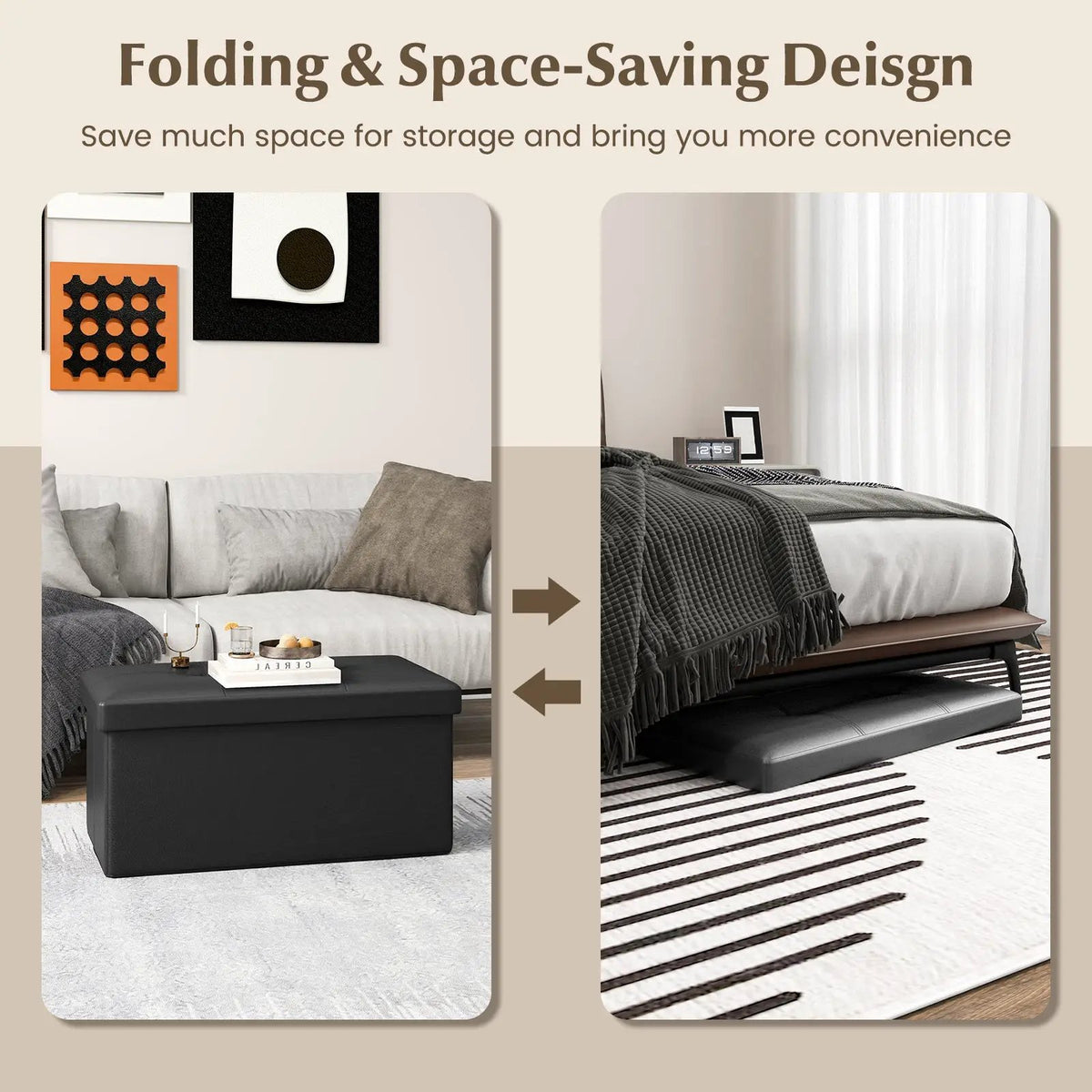 Upholstered Rectangle Footstool with PVC Leather Surface and Storage Function, photo 24 of 24