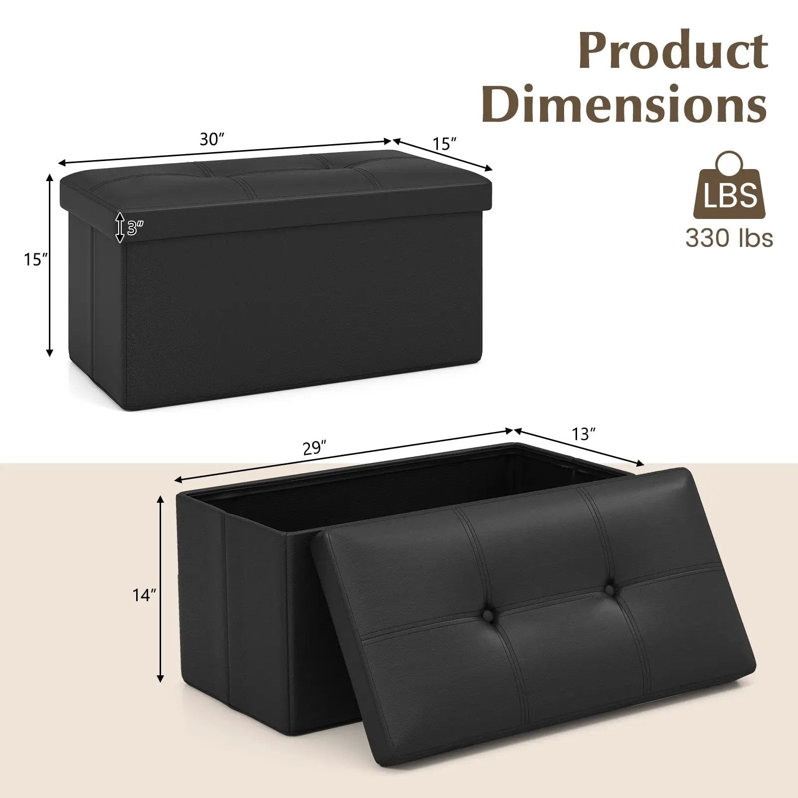 Upholstered Rectangle Footstool with PVC Leather Surface and Storage Function by DirectDeals