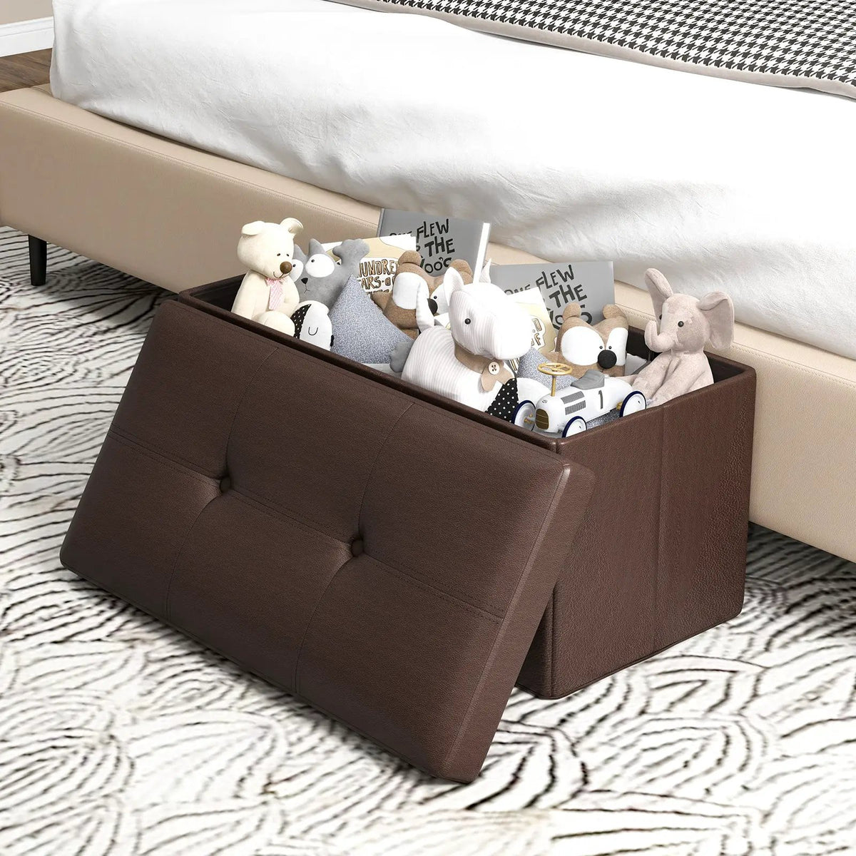 Upholstered Rectangle Footstool with PVC Leather Surface and Storage Function, photo 4 of 24
