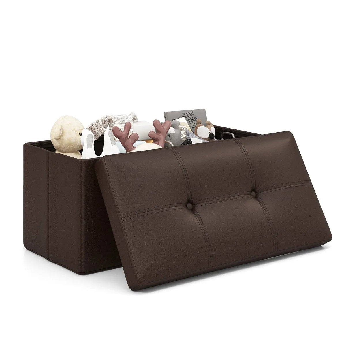 Upholstered Rectangle Footstool with PVC Leather Surface and Storage Function, photo 7 of 24