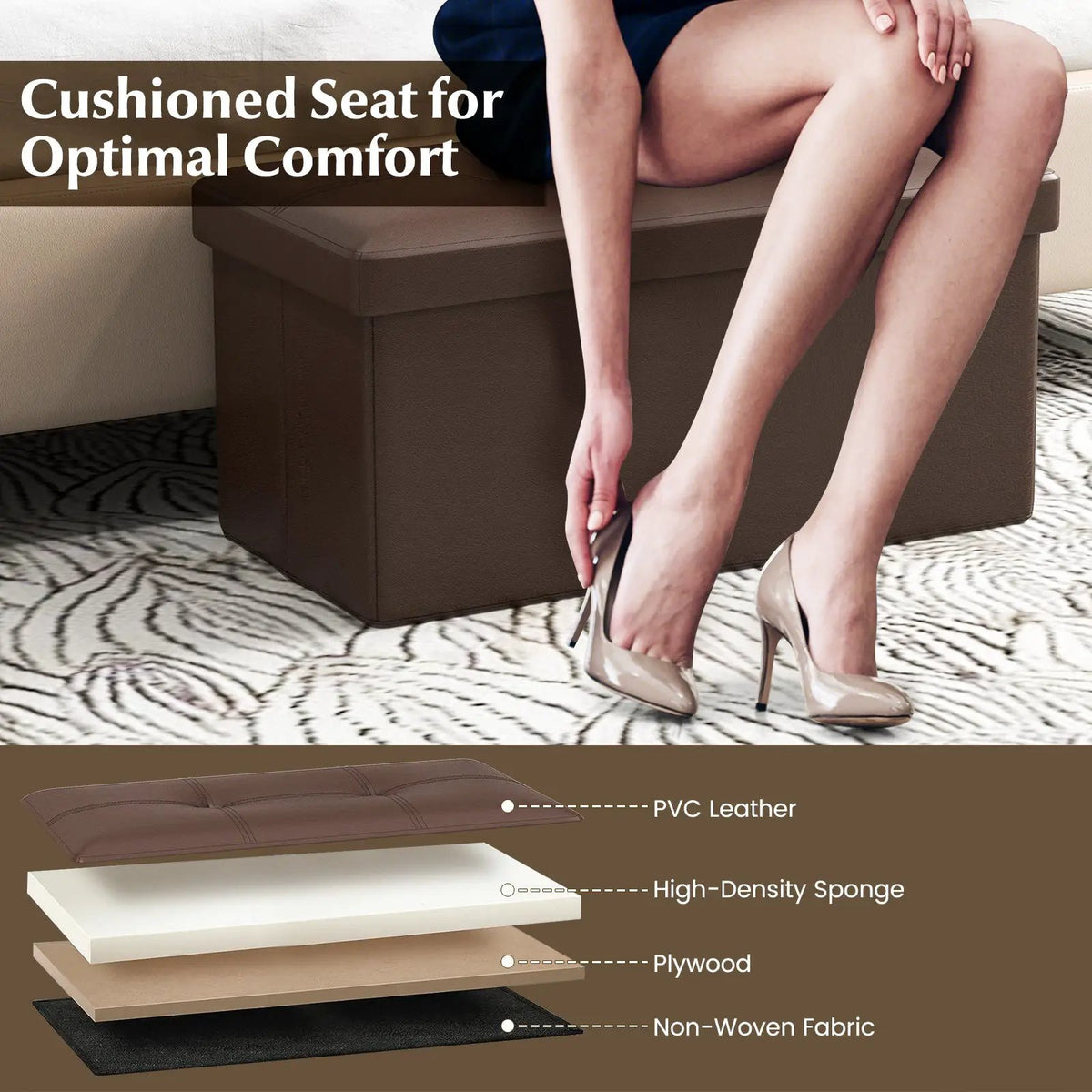 Upholstered Rectangle Footstool with PVC Leather Surface and Storage Function, photo 23 of 24
