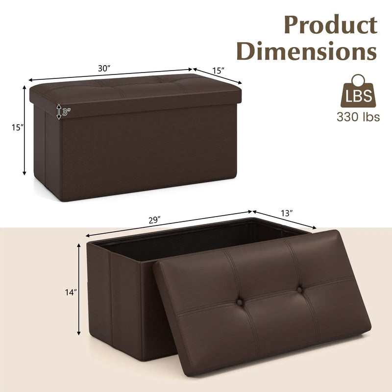 Upholstered Rectangle Footstool with PVC Leather Surface and Storage Function by DirectDeals