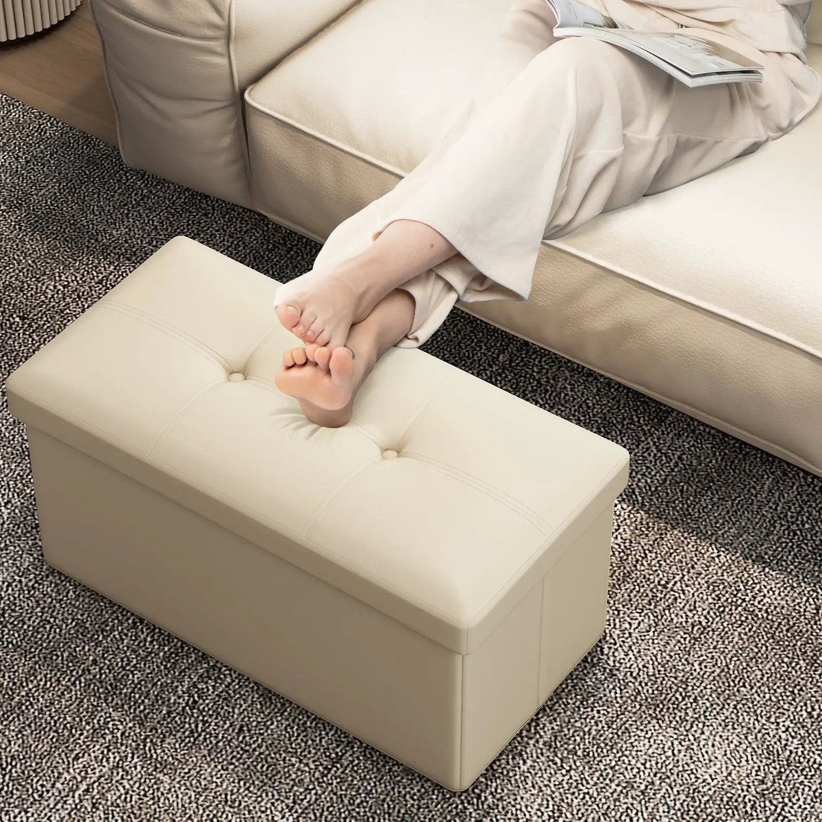 Upholstered Rectangle Footstool with PVC Leather Surface and Storage Function, photo 2 of 24