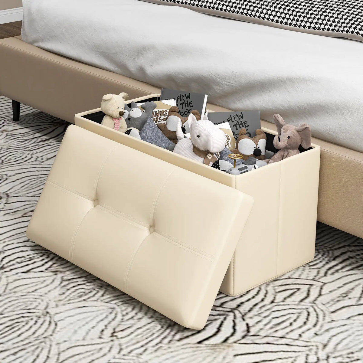 Upholstered Rectangle Footstool with PVC Leather Surface and Storage Function, photo 6 of 24