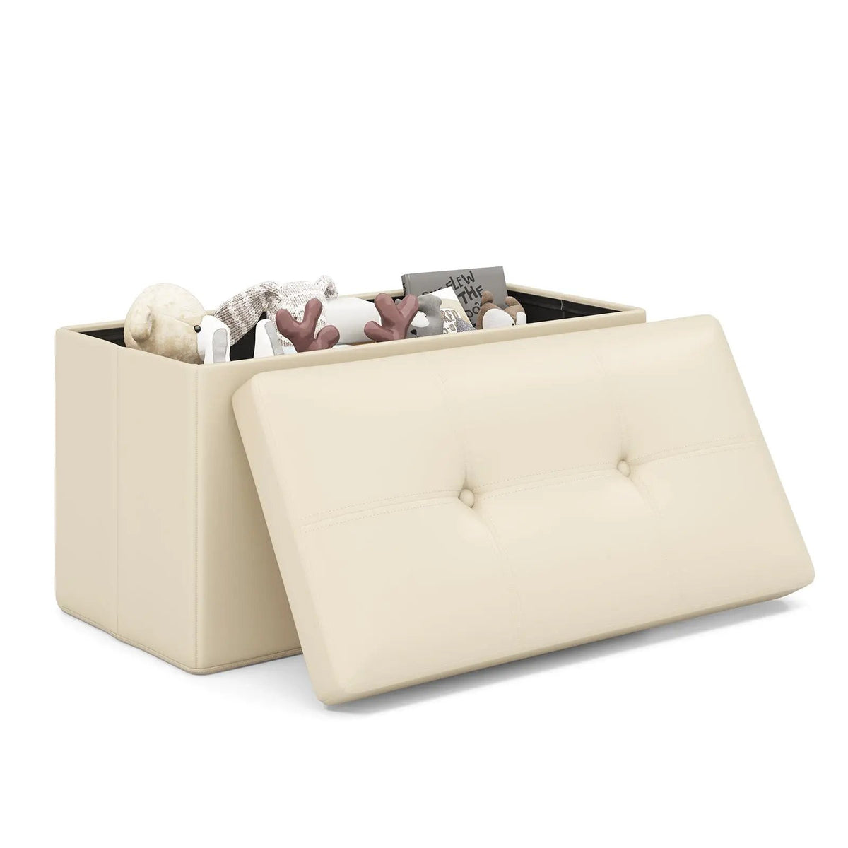 Upholstered Rectangle Footstool with PVC Leather Surface and Storage Function, photo 9 of 24