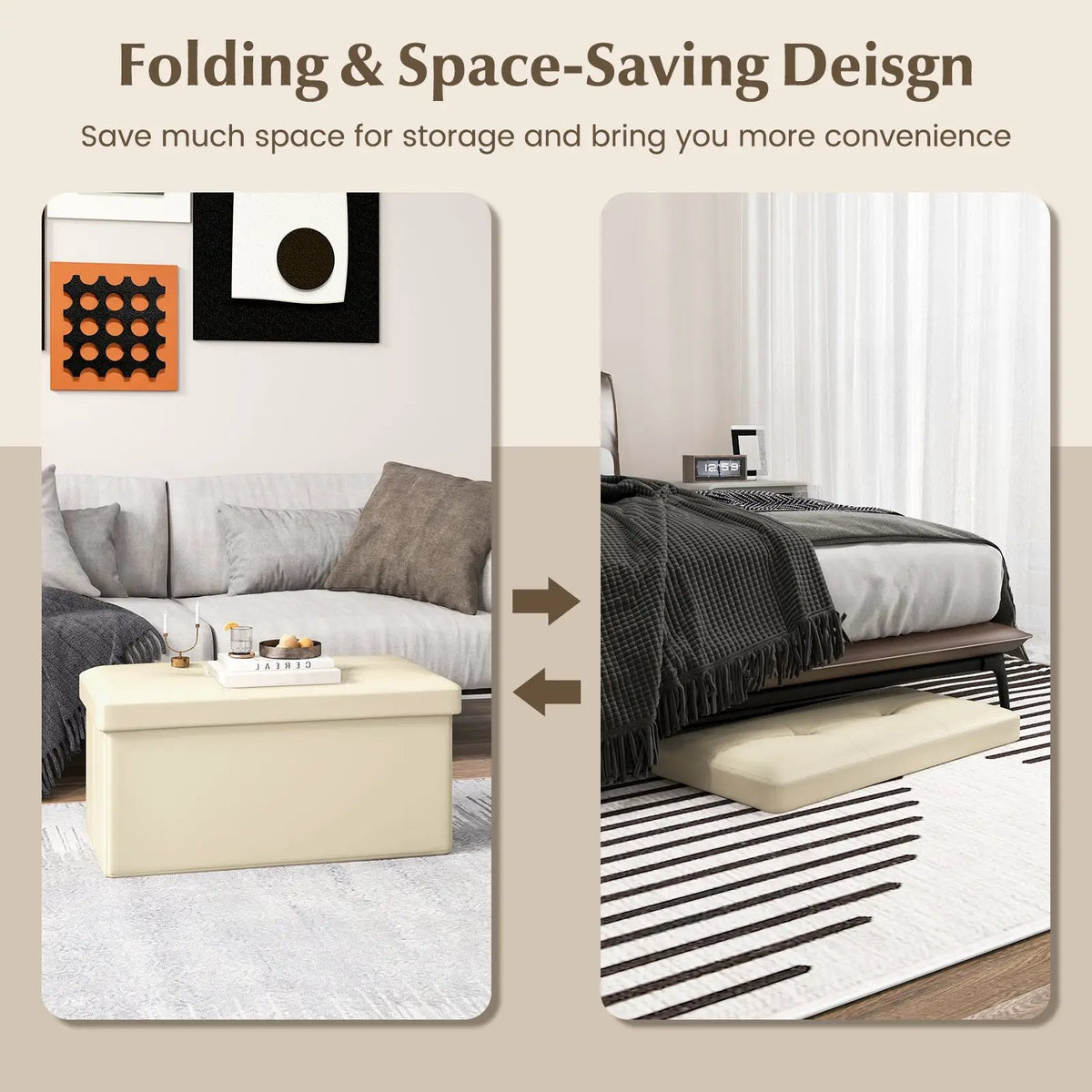 Upholstered Rectangle Footstool with PVC Leather Surface and Storage Function, photo 19 of 24