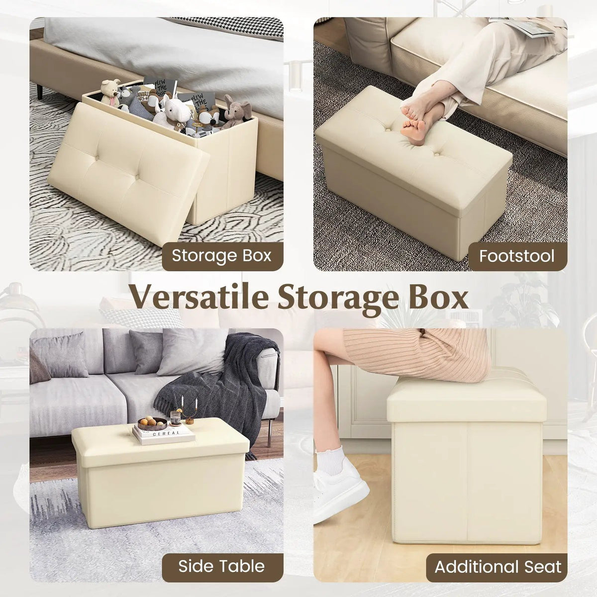 Upholstered Rectangle Footstool with PVC Leather Surface and Storage Function, photo 22 of 24