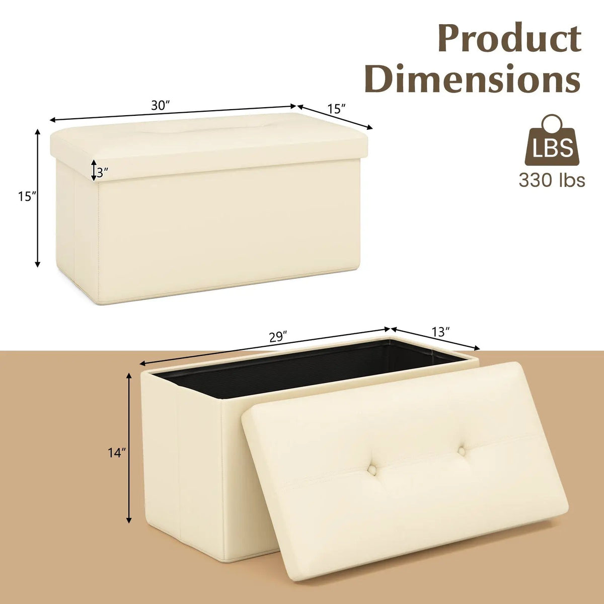 Upholstered Rectangle Footstool with PVC Leather Surface and Storage Function, photo 14 of 24