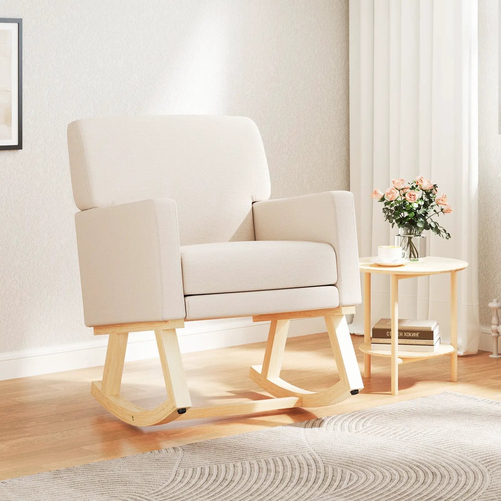 Upholstered Rocking Chair with and Solid Wood Base by DirectDeals