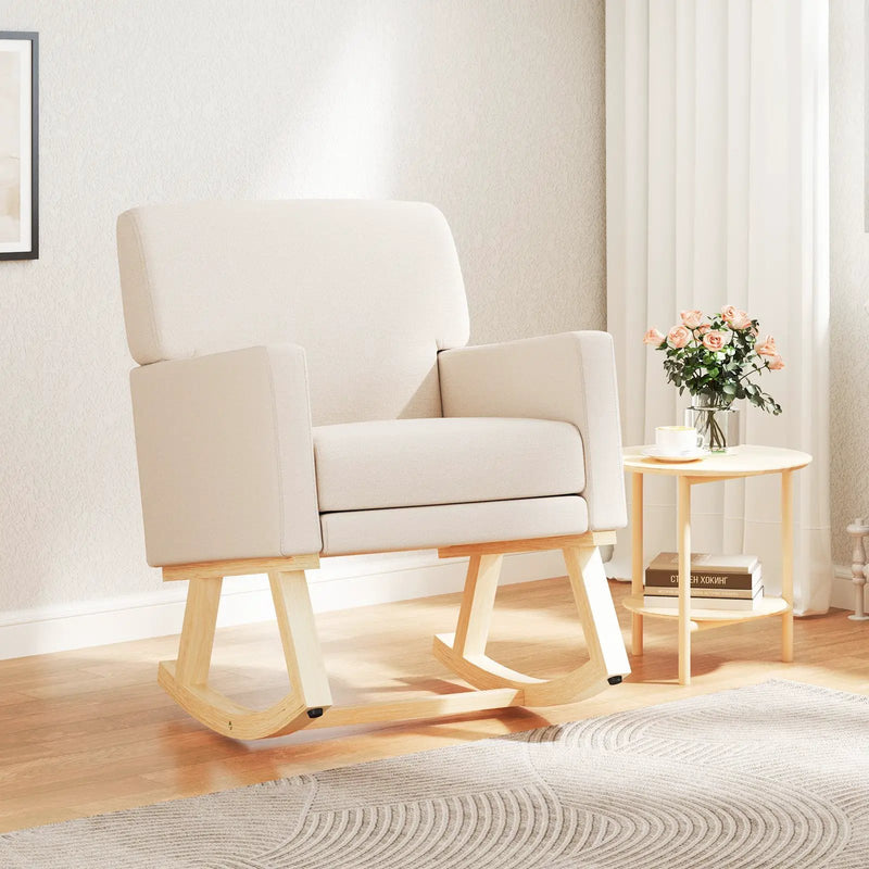 Upholstered Rocking Chair with and Solid Wood Base by DirectDeals