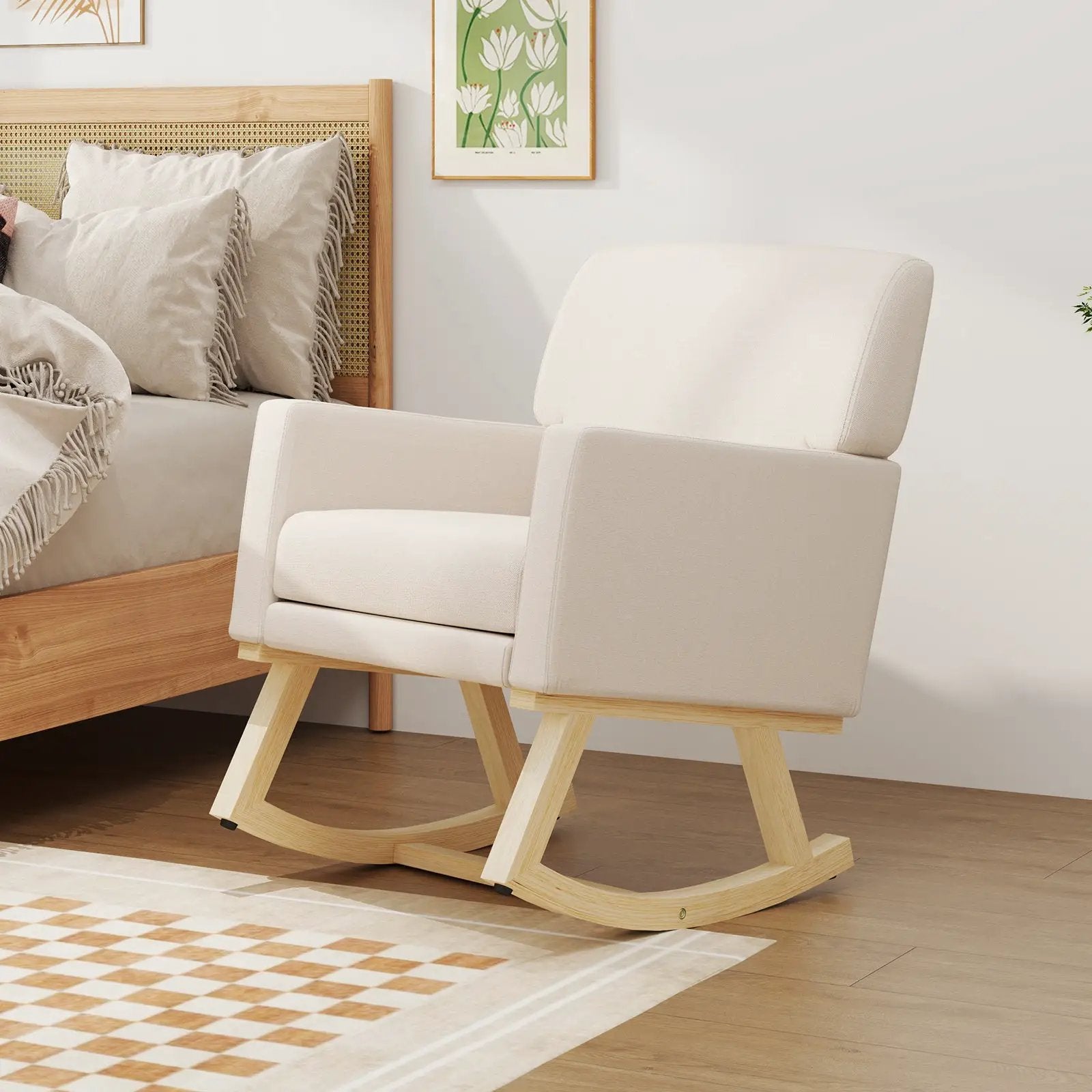 Upholstered Rocking Chair with and Solid Wood Base by DirectDeals