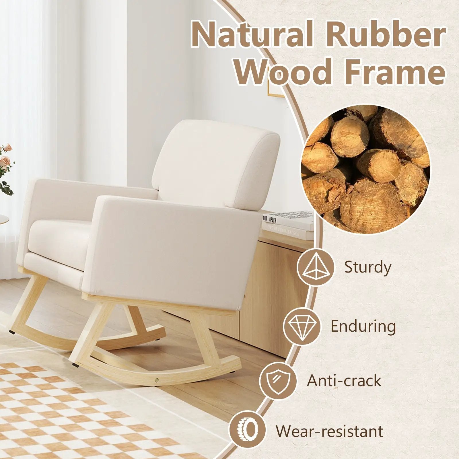 Upholstered Rocking Chair with and Solid Wood Base by DirectDeals