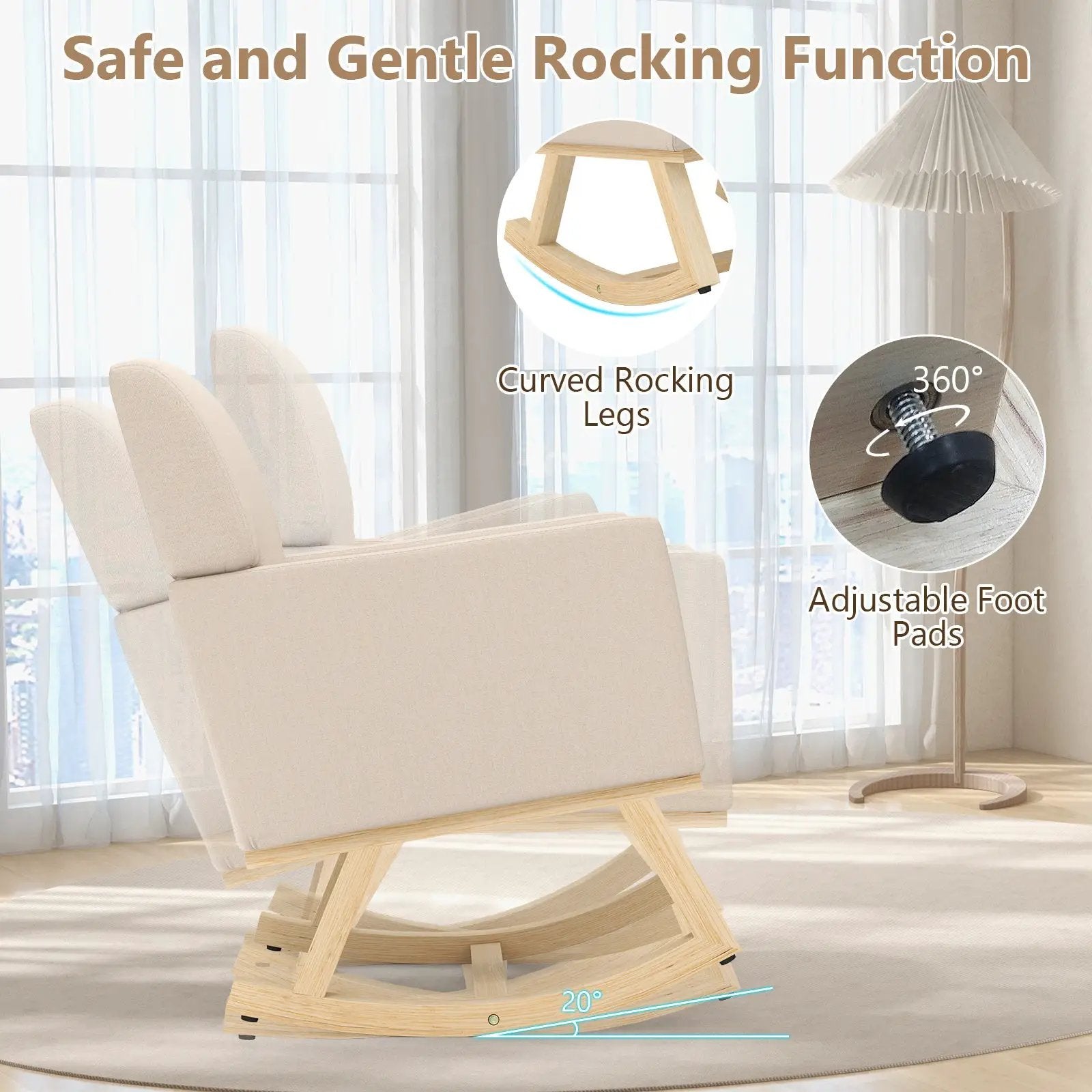 Upholstered Rocking Chair with and Solid Wood Base by DirectDeals