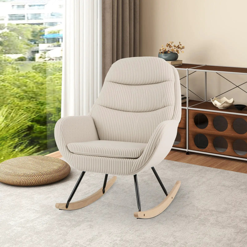 Upholstered Rocking Chair Nursery Glider Rocker with Padded Backrest and Seat-Beige by DirectDeals