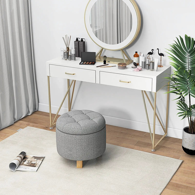 Upholstered Round Ottoman with Solid Rubber Feet-Gray by DirectDeals