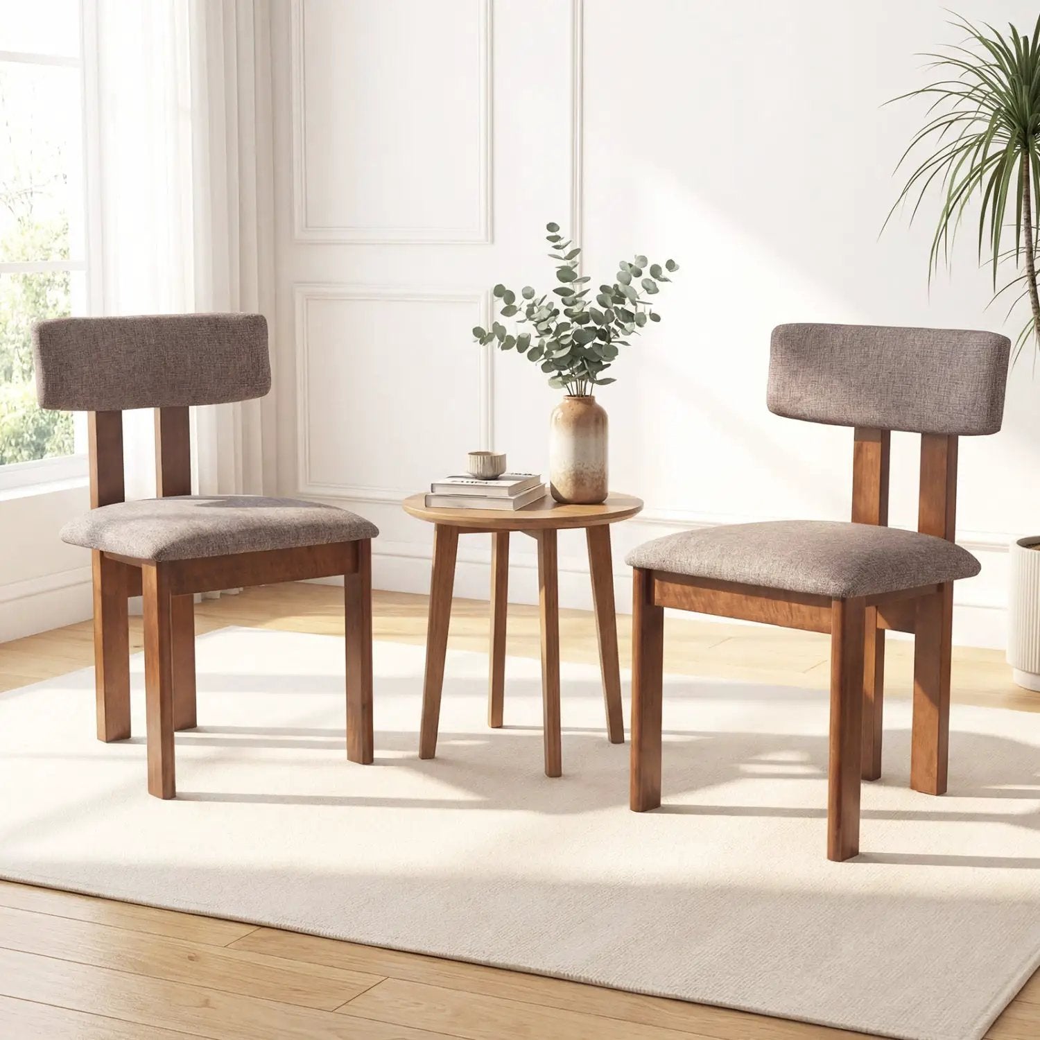 Upholstered Rubber Wood Dining Chairs Set of 2 with Curved Backrest by DirectDeals