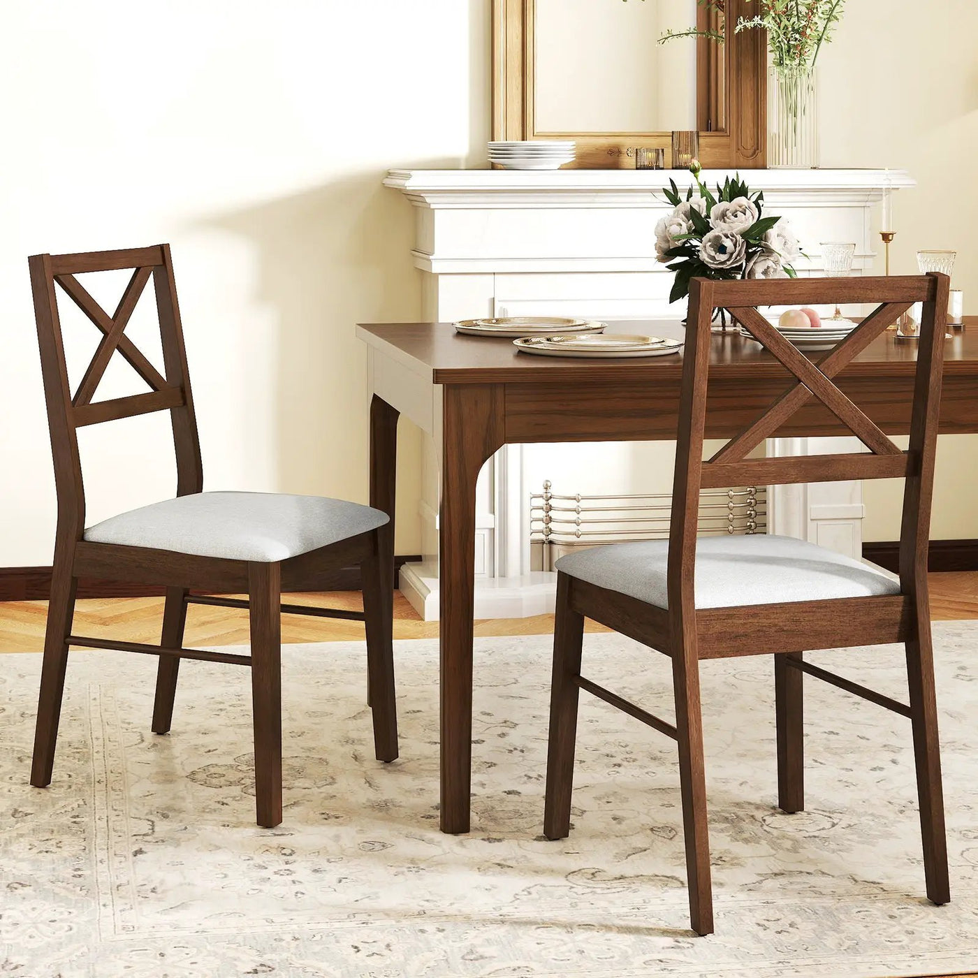 Upholstered Side Dining Chairs Set of 2 with Rubber Wood Frame by DirectDeals