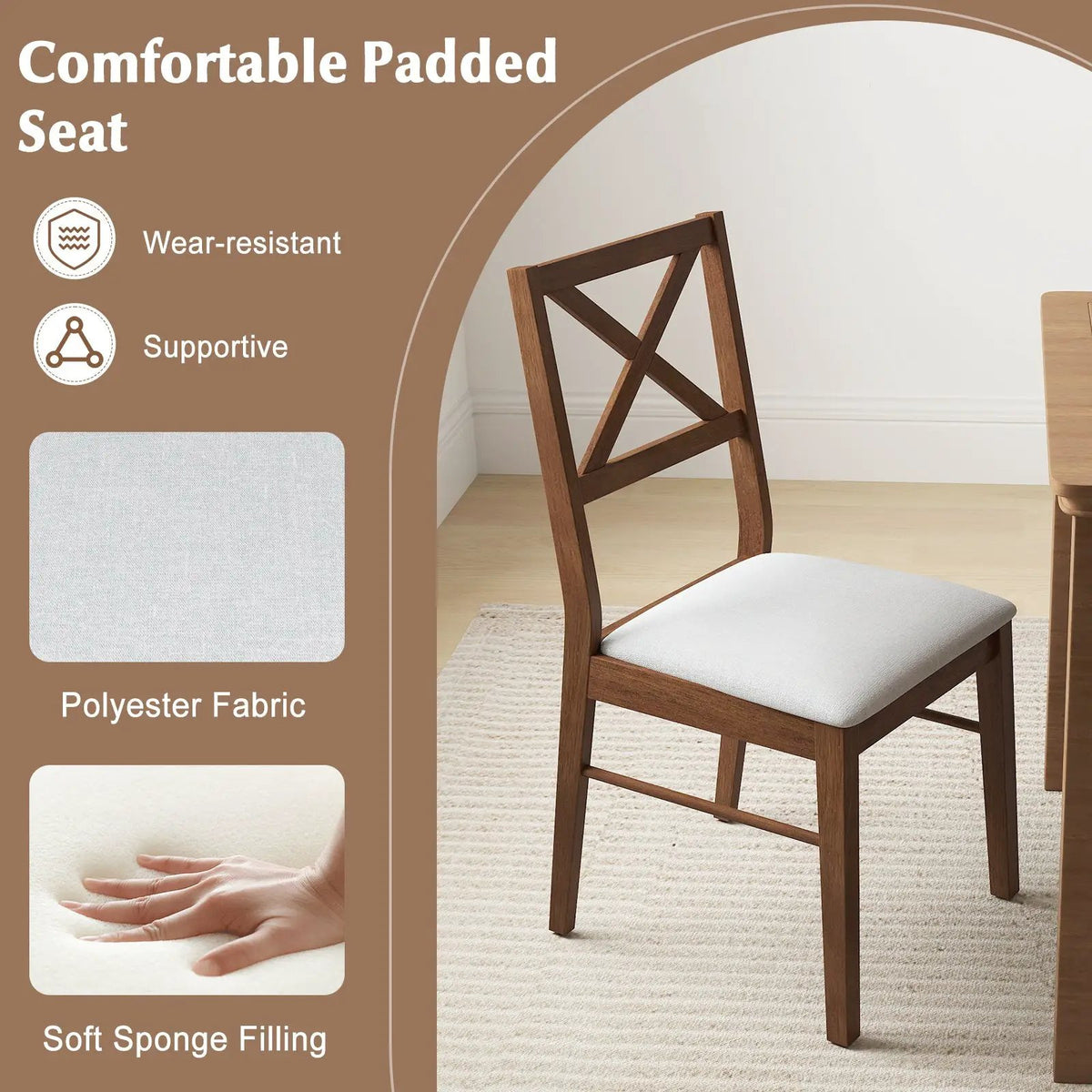 Upholstered Side Dining Chairs Set of 2 with Rubber Wood Frame by DirectDeals
