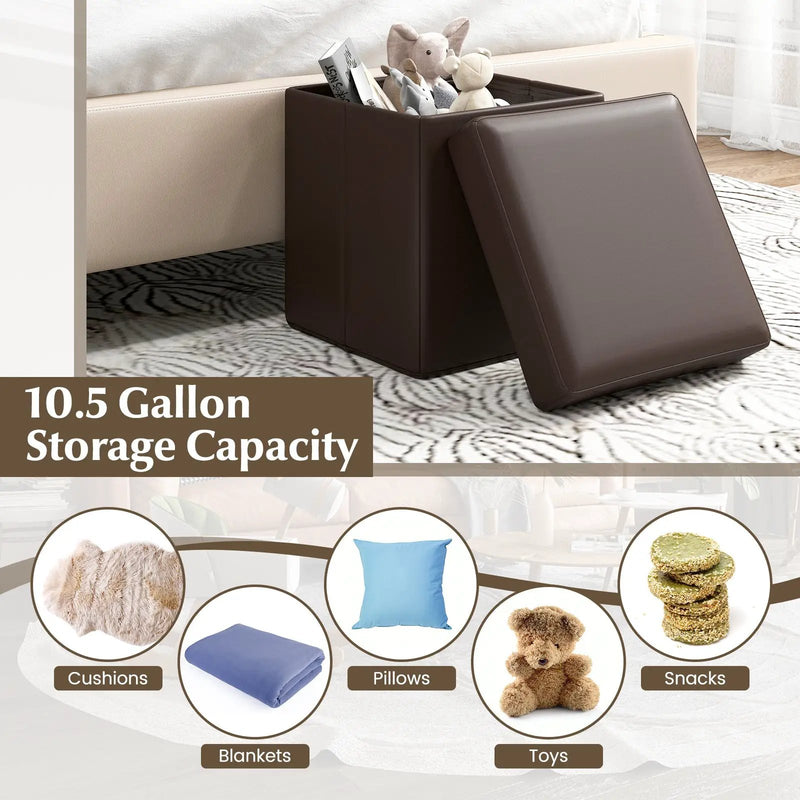 Upholstered Square Footstool with PVC Leather Surface for Bedroom by DirectDeals
