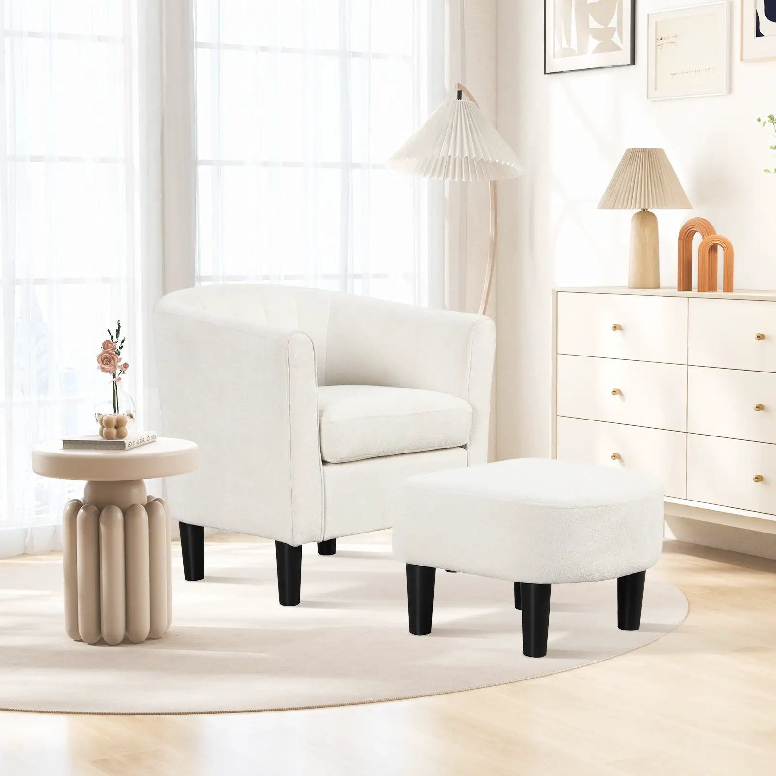 Upholstered Teddy Velvet Club Barrel Chair with Ottoman with Footrest by DirectDeals