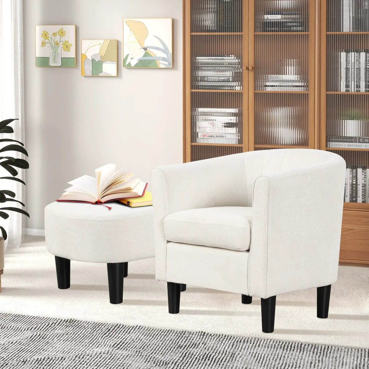 Upholstered Teddy Velvet Club Barrel Chair with Ottoman with Footrest, photo 2 of 10