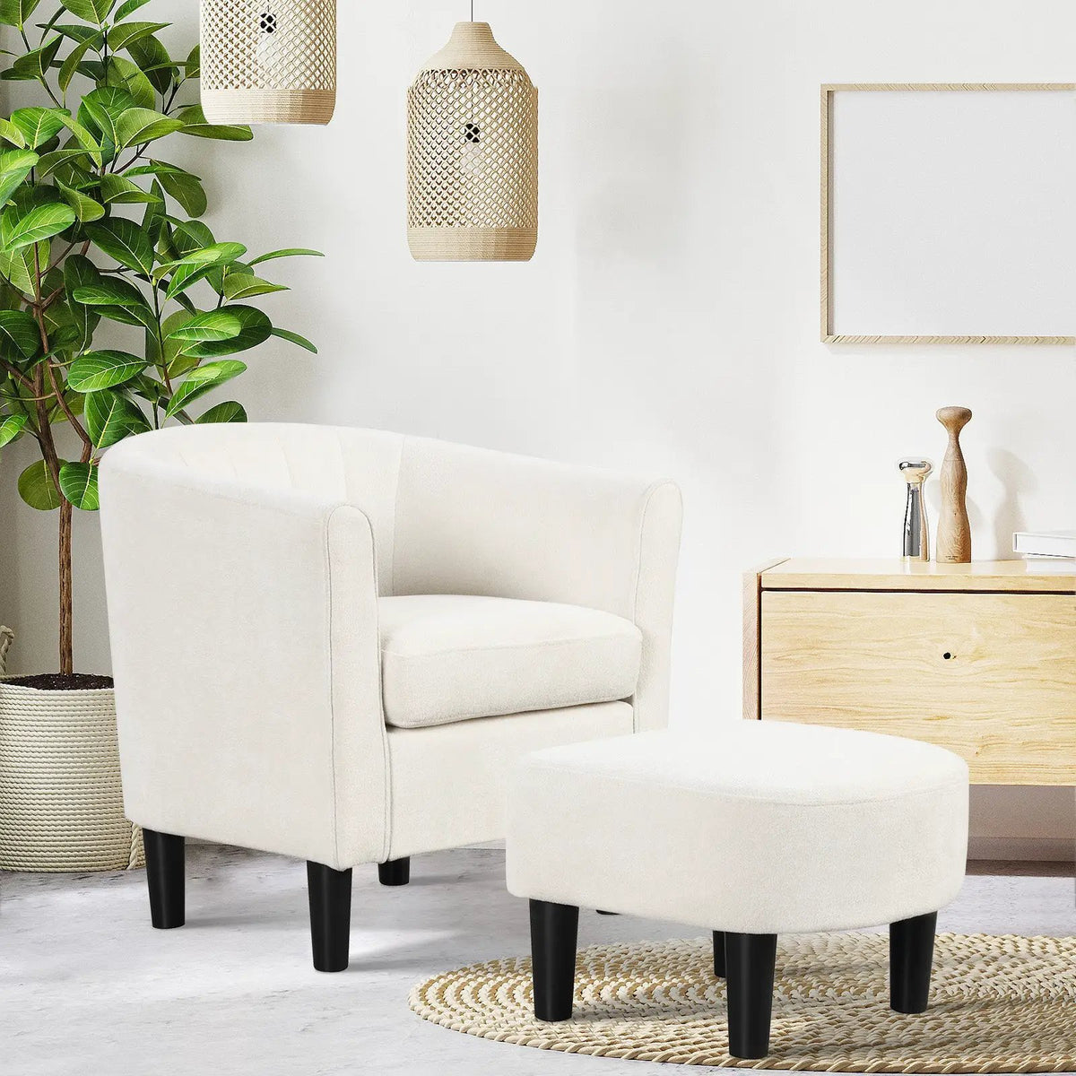 Upholstered Teddy Velvet Club Barrel Chair with Ottoman with Footrest, photo 5 of 10