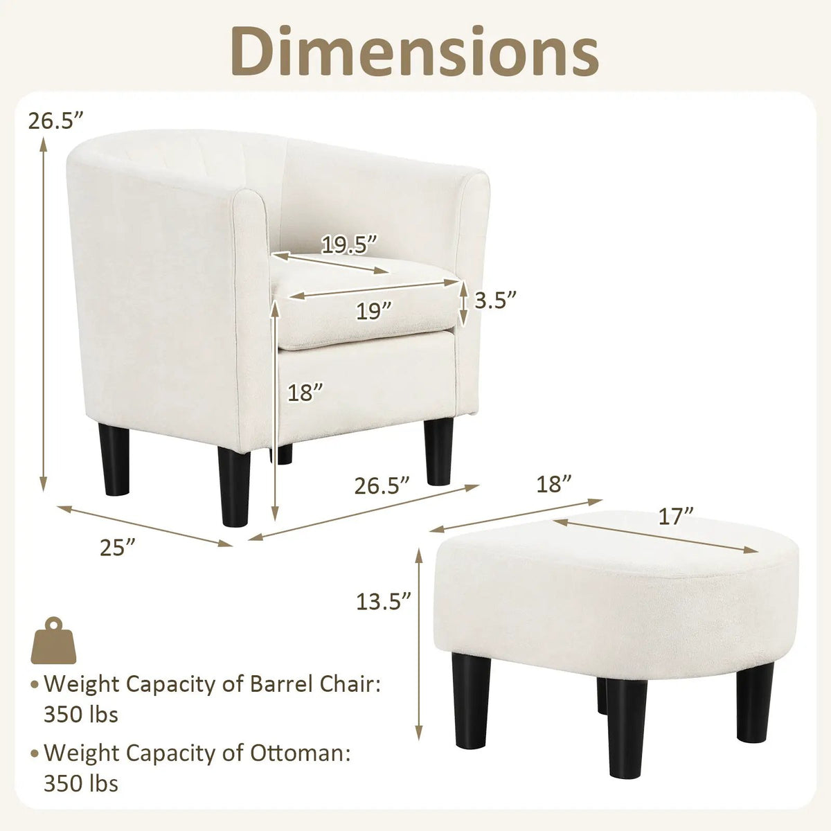 Upholstered Teddy Velvet Club Barrel Chair with Ottoman with Footrest, photo 4 of 10