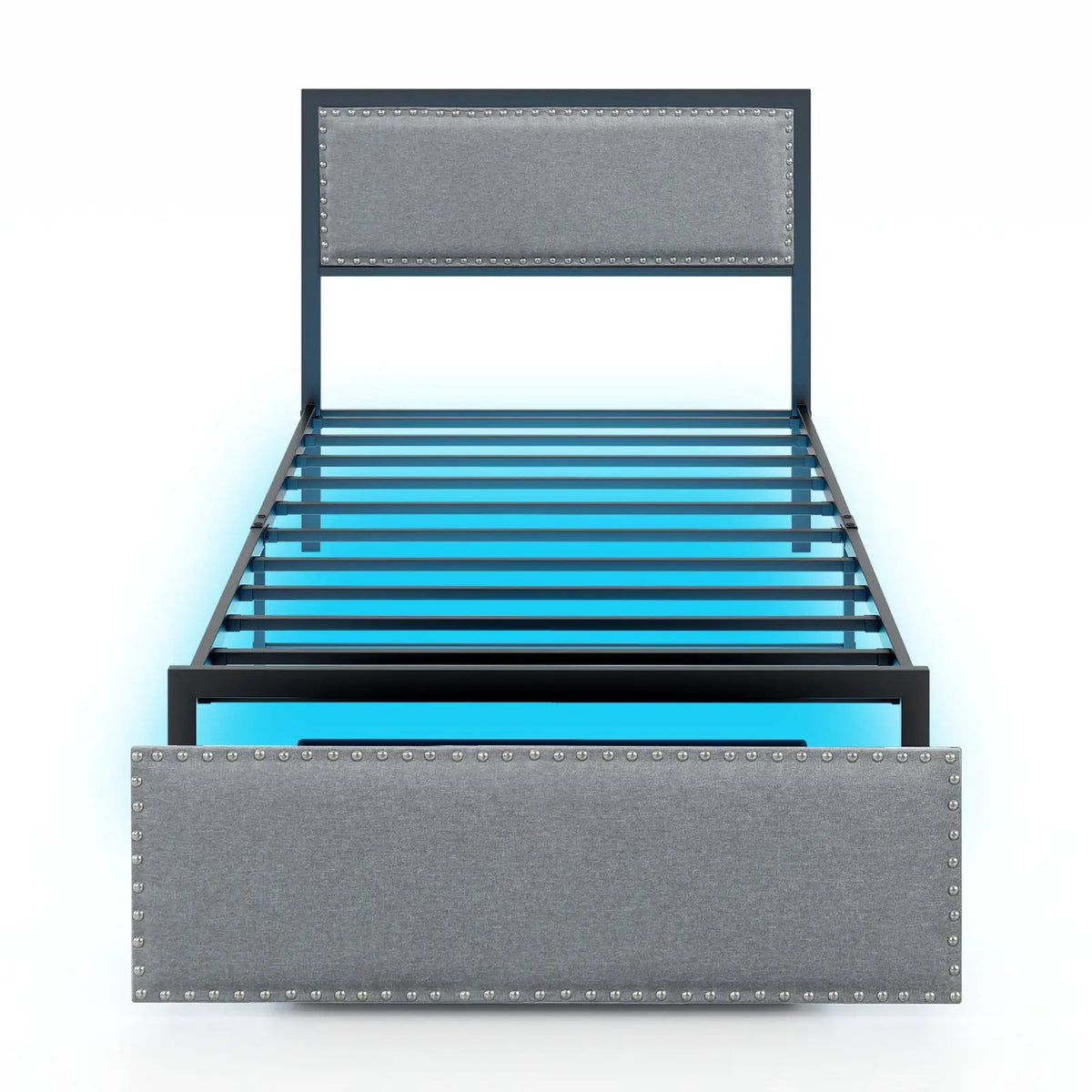 Full/Queen/Twin Size Bed Frame with LED Lights Drawer and Metal Slats, photo 10 of 10