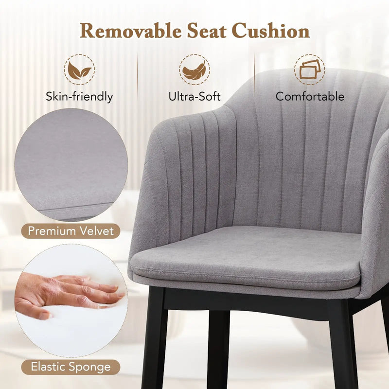 Upholstered Velvet Accent Modern Dining Chairs Set of 2 with Curved Backrests-Grey by DirectDeals