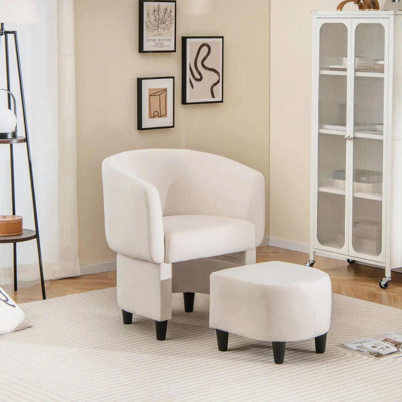 Upholstered Velvet Barrel Chair with Ottoman by DirectDeals