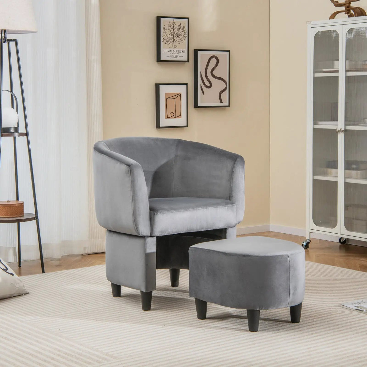 Upholstered Velvet Barrel Chair with Ottoman, photo 2 of 16