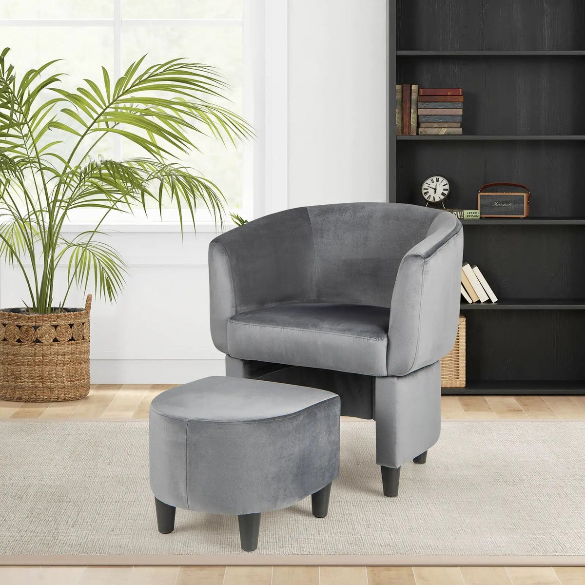Upholstered Velvet Barrel Chair with Ottoman, photo 4 of 16