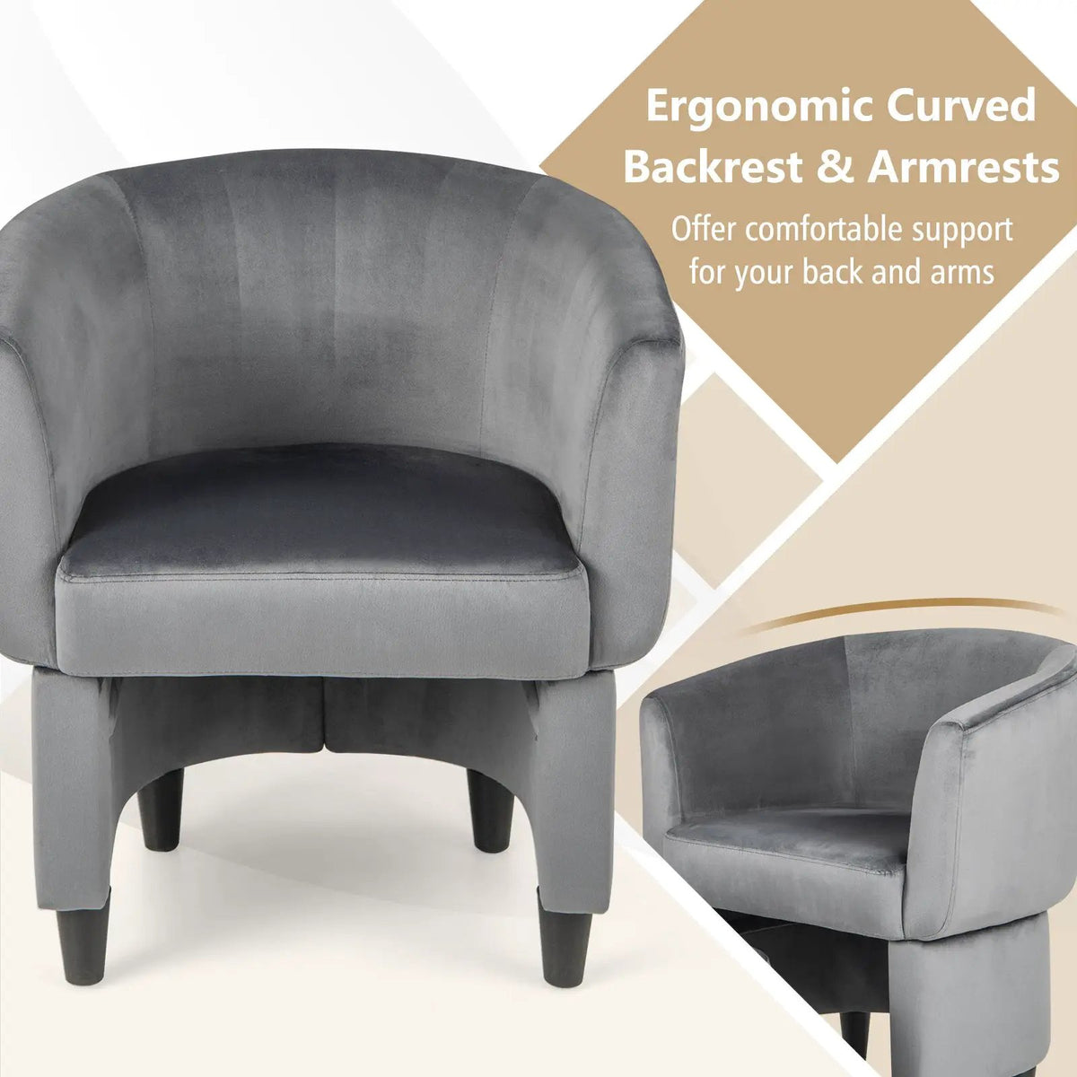 Upholstered Velvet Barrel Chair with Ottoman, photo 10 of 16